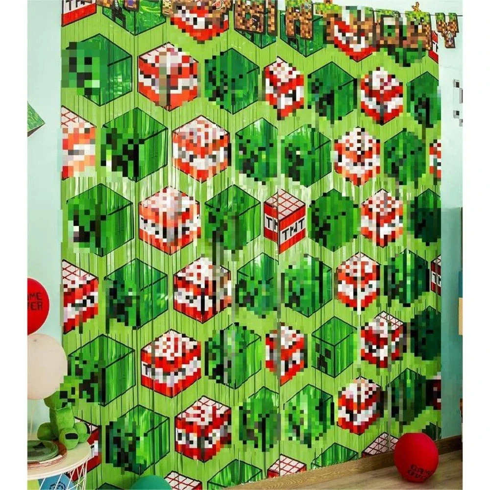 Bupelo Pixel Game‎ Themed Foil Fringe Curtains Birthday Party Decorations